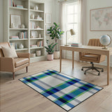 Blue Teal Plaid Geometric Area Rug