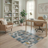 Teal Blue Geometric Patchwork Area Rug