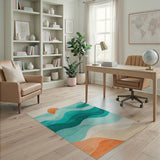 ODIKA Abstract Coastal Sunset Washable Low Pile Area Rug