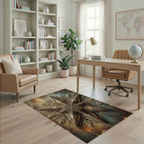 Ornate Gold Filigree Star Mandala Rug
