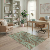 Mint Green Fern Leaf Pattern Area Rug
