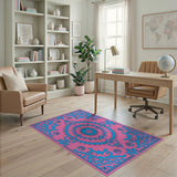 Multi-color and Patterns Vibrant Pink Blue Persian Medallion Area Rug