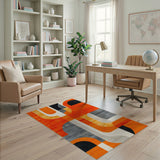 Orange Bold Orange Geometric Abstract Area Rug