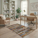 ODIKA Modern Abstract Striped Machine Washable Rug - Low Pile Non-Slip Area Rug for Living Room Bedroom