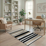 Beige Black Horizontal Striped Area Rug