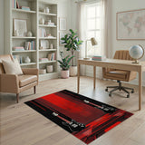Red Striped Black Electric Guitar Area Rug