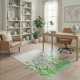 Whimsical Pink Daisy Meadow Area Rug