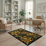 Golden Peony Floral Area Rug