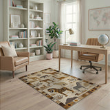 Tribal Safari Animals Rug in Beige Brown
