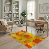 Multi-color and Patterns Vibrant Yellow Orange Geometric Grid Area Rug