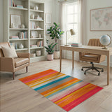 Geometric Modern Striped Vibrant Multi-Color Striped Area Rug