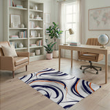Navy and Orange Abstract Wave Area Rug