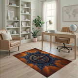 Ornate Compass Rose Distressed Area Rug