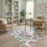 Blush Peony Floral Pattern Area Rug