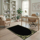 Floral Vintage Ornate Gold Filigree Black Area Rug