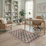 Beige Traditional Persian Rug with Geometric Purple Accents