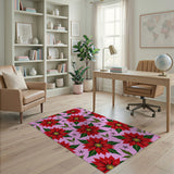 Pink Vibrant Pink Poinsettia Floral Area Rug