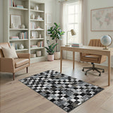 Black and White Distressed Checkered Black White Area Rug