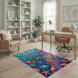 Vibrant Seashell Starfish Coastal Beach Rug