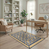 Beige Navy Trellis Geometric Area Rug
