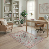 Traditional Persian Pink Cream Pink Floral Persian Area Rug