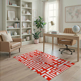 Bold Red Double Happiness Geometric Area Rug