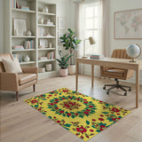 Red Floral Wreath Yellow Area Rug