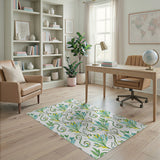 Swirling Teal Green Leaves Area Rug