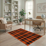 Geometric Modern Bold Orange Black Plaid Area Rug