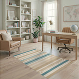 Blue Teal Striped Seashell Coastal Area Rug