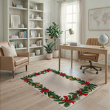 Festive Evergreen Wreath Border Area Rug