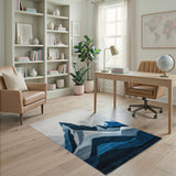 Layered Blue Mountain Peaks Geometric Area Rug