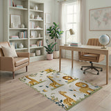 Playful Giraffe Lion Kids Cartoon Rug