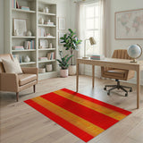 Bold Red Yellow Stripe Polka Dot Area Rug