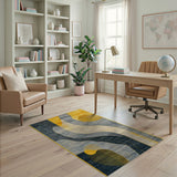 Abstract Navy Yellow Wave Geometric Rug