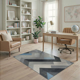 Modern Geometric Grey Blue Zigzag Area Rug