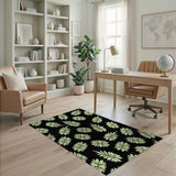 Lime Green Monstera Leaf Area Rug on Black