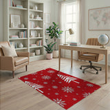 Festive Red Pine Trees Snowflakes Area Rug