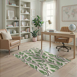 Green Leaf Branch Pattern Area Rug
