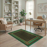 Green Gold Geometric Trellis Area Rug