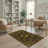 Elegant Black Gold Mandala Persian Rug
