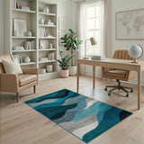 Teal Blue Abstract Wave Area Rug