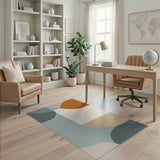 Teal Orange Curved Abstract Area Rug