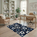 Navy Soccer Balls Cluster Area Rug