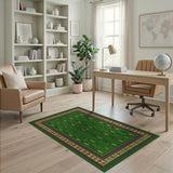 Ornate Emerald Green Gold Beaded Area Rug