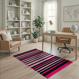 Bold Black Pink Striped Area Rug