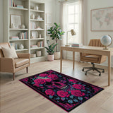 Gothic Pink Rose Skull Area Rug