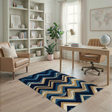 Navy Teal Zigzag Wave Area Rug