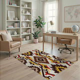 Southwestern Geometric Area Rug in Red Yellow Cream