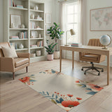 Red Peony Floral Vintage Area Rug